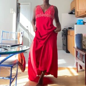 Red Beaded Maxi Dress